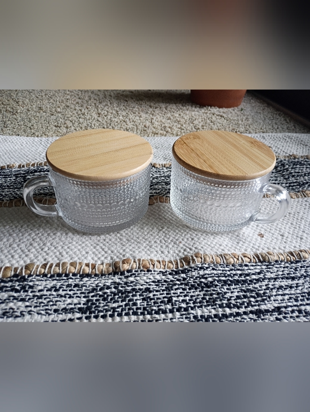Glass Dotted Mug with Bamboo Lid - Set of 2